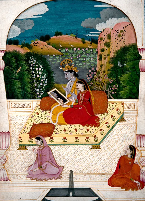 Krishna and Radha looking into a mirror